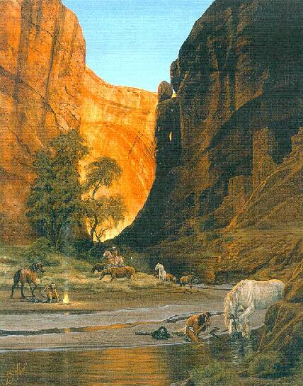 Halte d'indiens au bord de la rivi�re